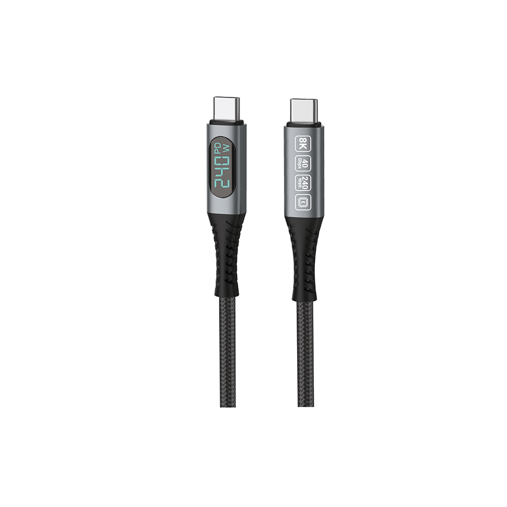 สายไนลอนถัก ZTEC รุ่น ZC641 USB-C to USB-C 240W Thunder Bolt  ยาว 1 เมตร สีดำ (มีจอ,สายขดได้)